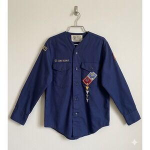 VTG 70s Boy Scouts of America Cub Scout Shirt Navy Long Sleeve Patches Kids 10
